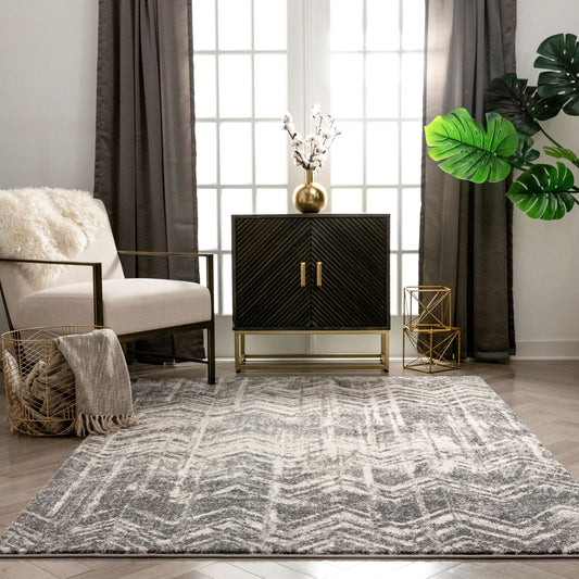 Julie Distressed Chevron Stripes Grey Rug LIS-77