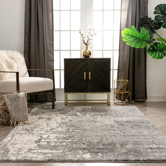 Finca Industrial Solid & Striped Distressed Grey Rug LIS-87