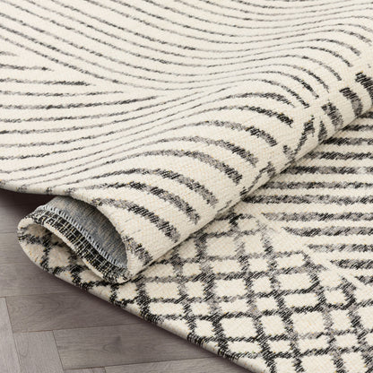 Este Mid-Century Modern Geometric Distressed Grey Kilim-Style Rug LL-107