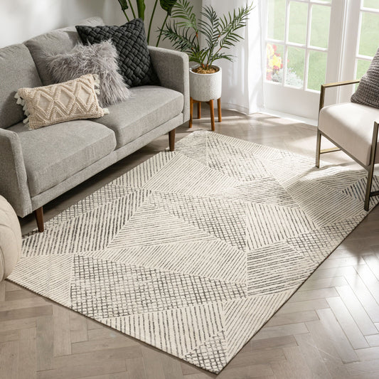 Este Mid-Century Modern Geometric Distressed Grey Kilim-Style Rug LL-107