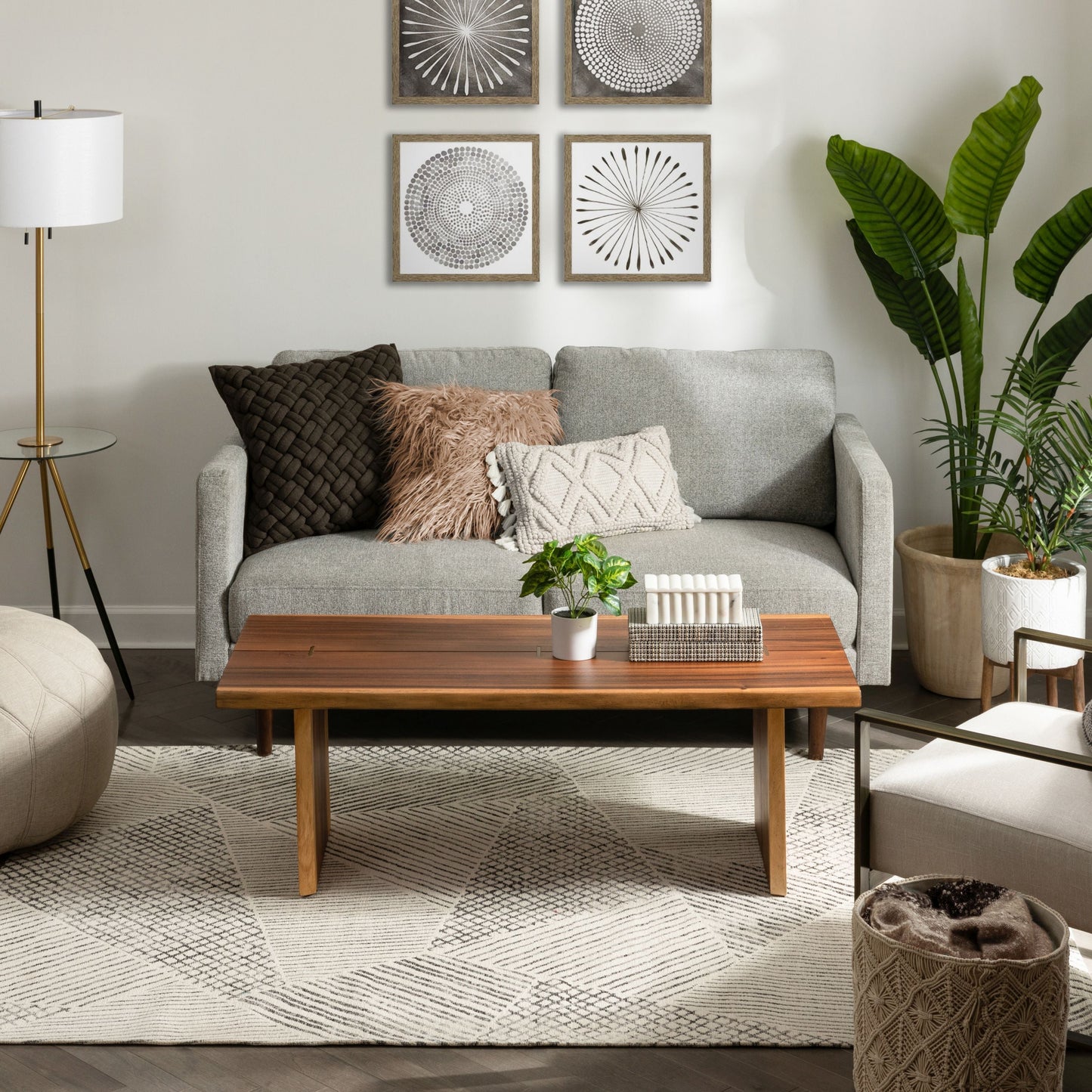 Este Mid-Century Modern Geometric Distressed Grey Kilim-Style Rug LL-107