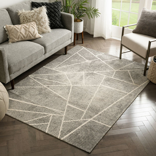 Saleme Mid-Century Modern Geometric Distressed Grey Kilim-Style Rug LL-117