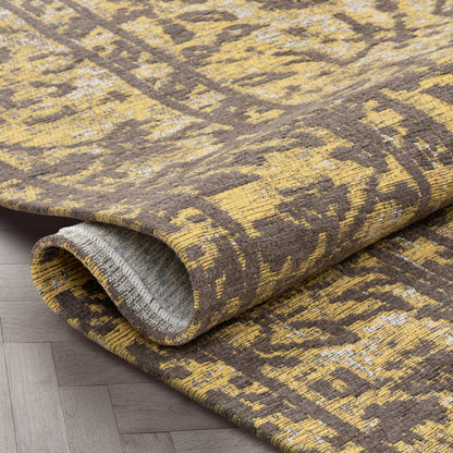 Nola Vintage Distressed Orietnal Floral Yellow Kilim-Style Rug LL-11