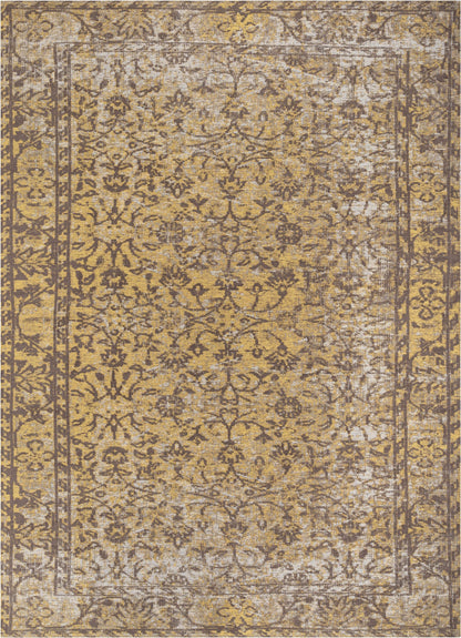Nola Vintage Distressed Orietnal Floral Yellow Kilim-Style Rug LL-11