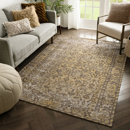 Nola Vintage Distressed Orietnal Floral Yellow Kilim-Style Rug LL-11