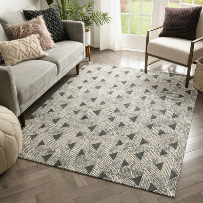 Veria Mid-Century Modern Geometric Grey Kilim-Style Rug LL-137