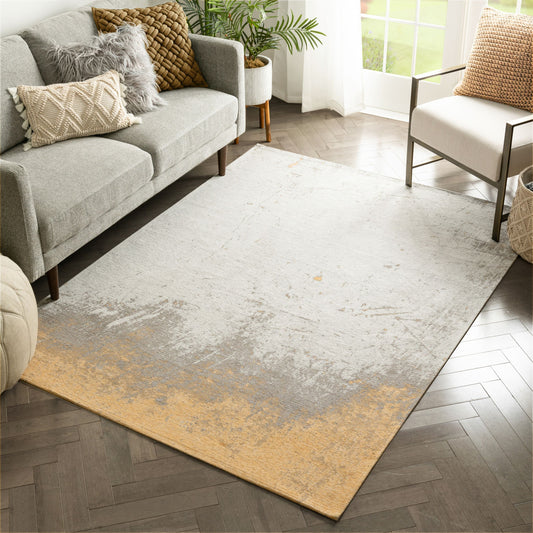 Napio Modern Distressed Abstract Brush Stroke Grey Kilim-Style Rug LL-141