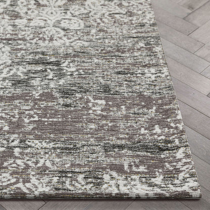 Cantu Vintage Distressed Damask Pattern Black Kilim-Style Rug LL-37