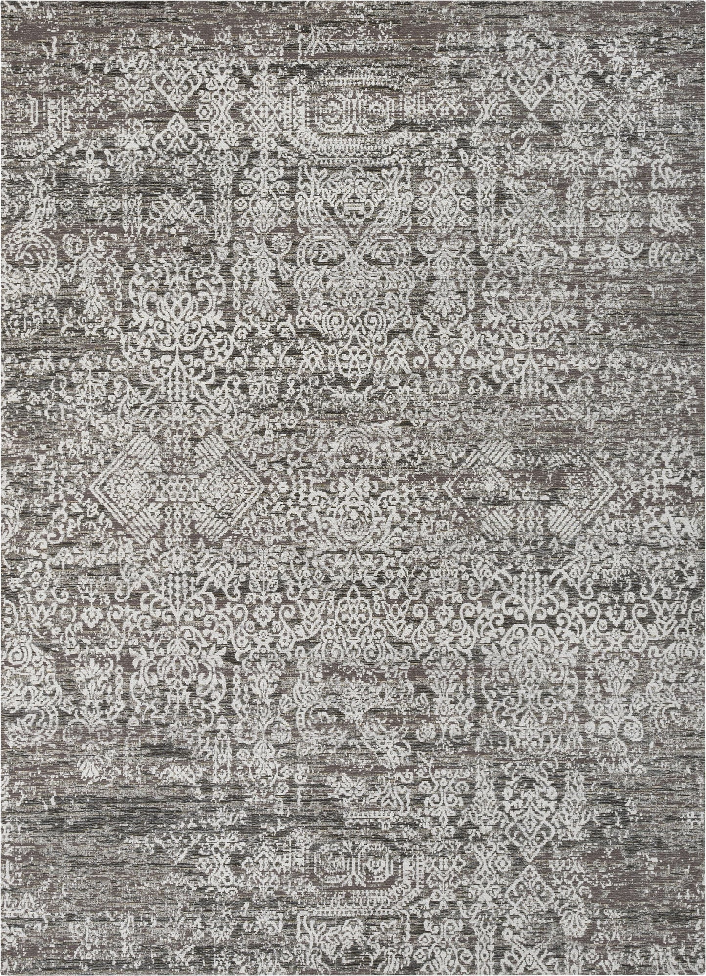Cantu Vintage Distressed Damask Pattern Black Kilim-Style Rug LL-37