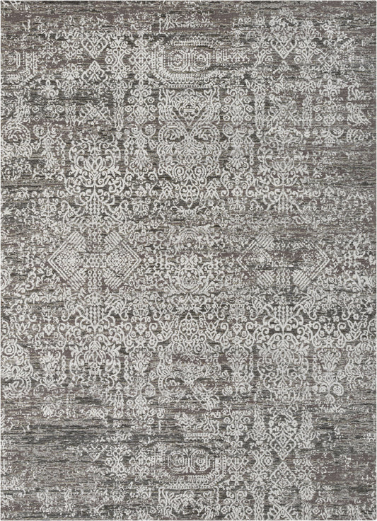 Cantu Vintage Distressed Damask Pattern Black Kilim-Style Rug LL-37