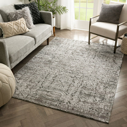 Cantu Vintage Distressed Damask Pattern Black Kilim-Style Rug LL-37