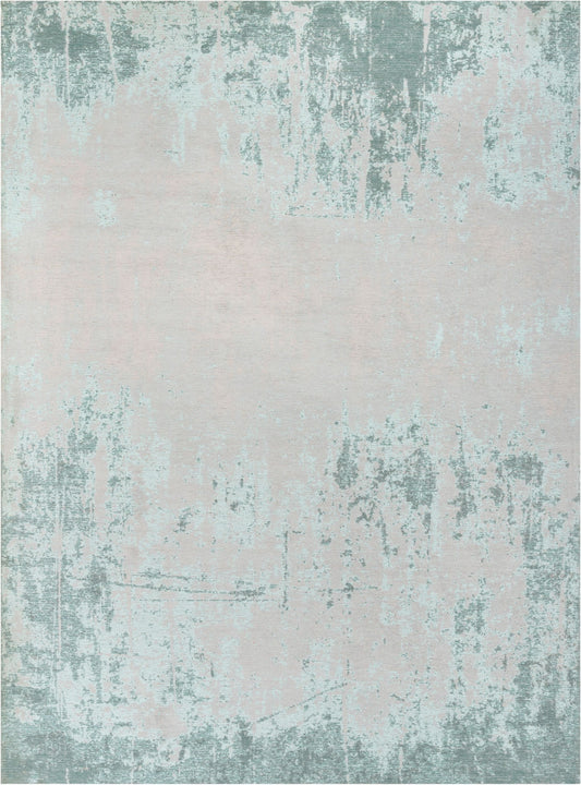 Sarno Modern Distressed Abstract Light Grey & Blue Kilim-Style Rug LL-66