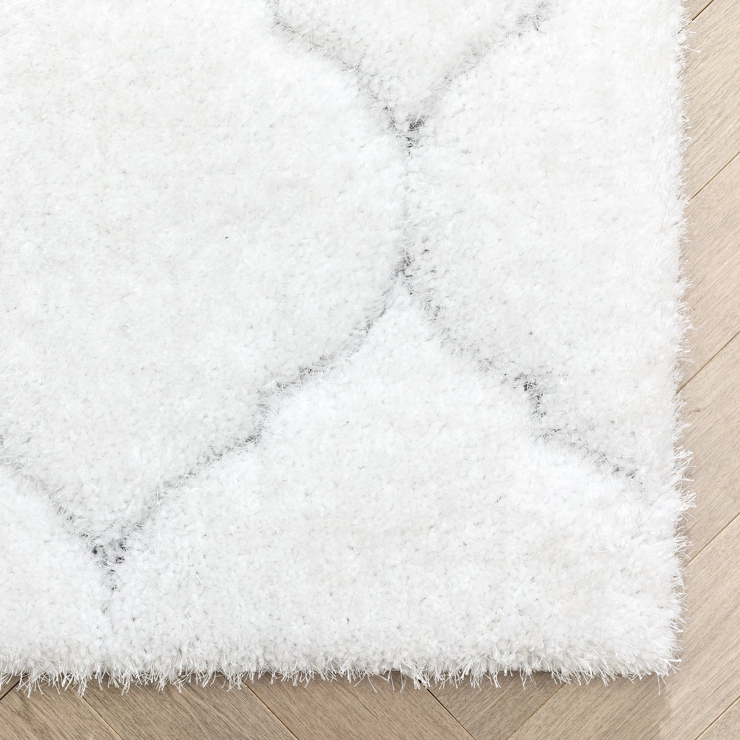 Sandy Lattice Trellis Shag Ivory 3D Textured Rug LOG-112