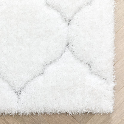 Sandy Lattice Trellis Shag Ivory 3D Textured Rug LOG-112