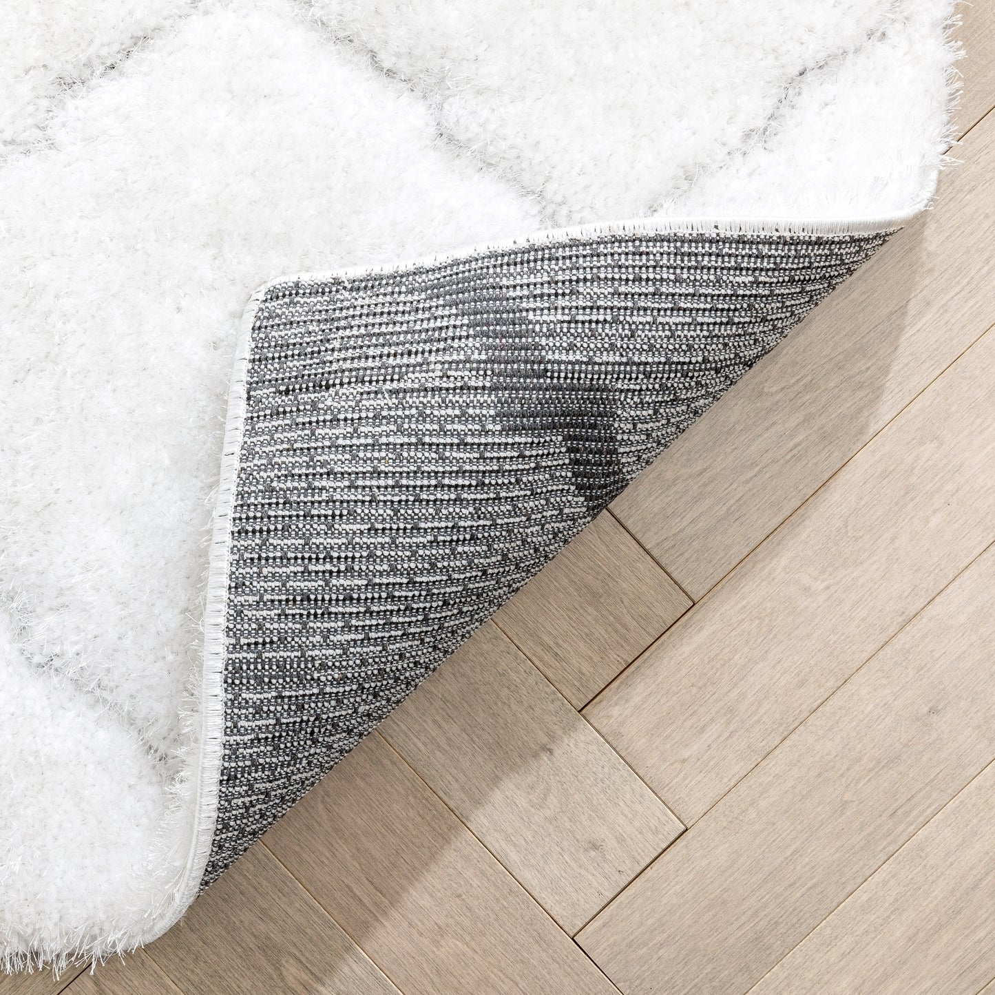 Sandy Lattice Trellis Shag Ivory 3D Textured Rug LOG-112