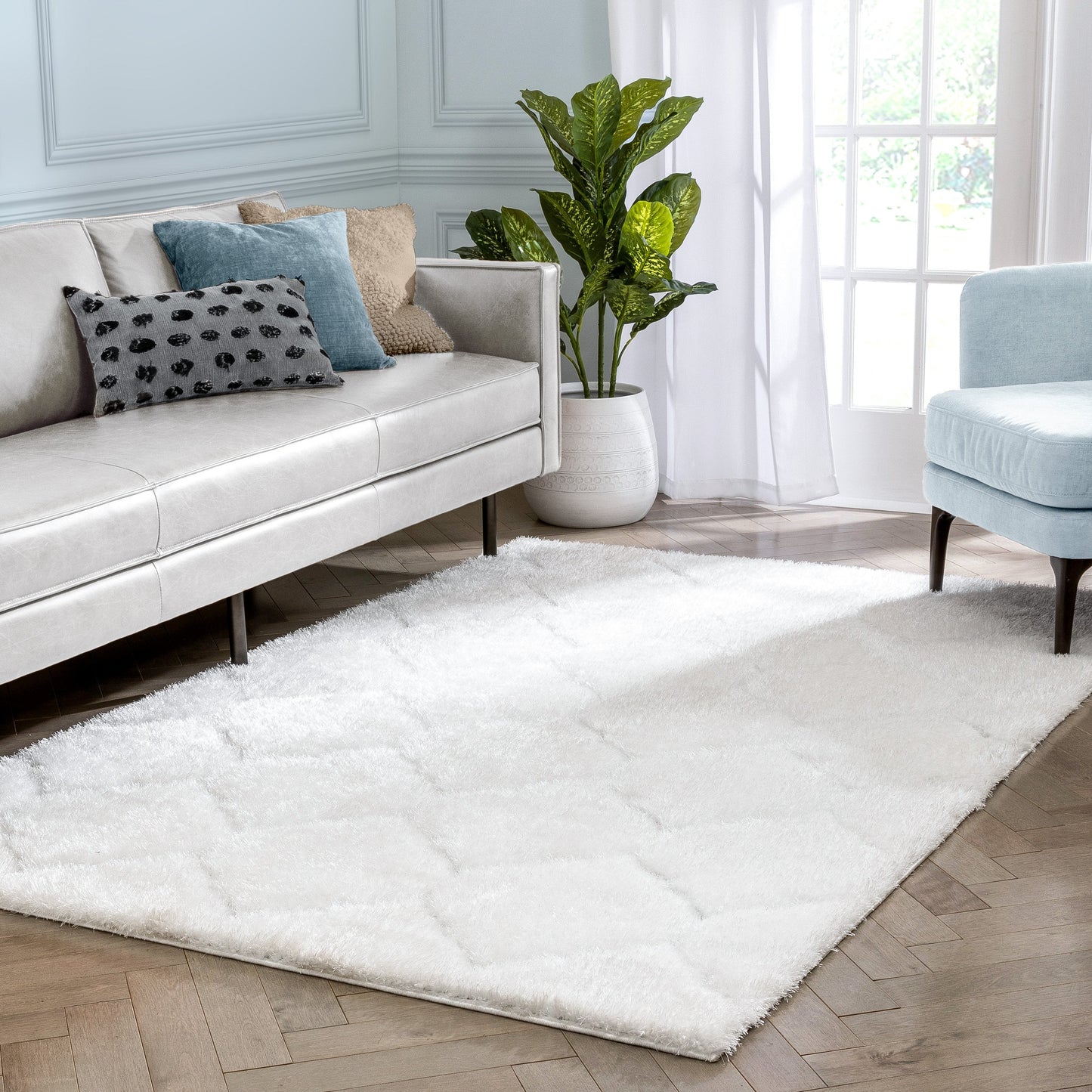 Sandy Lattice Trellis Shag Ivory 3D Textured Rug LOG-112