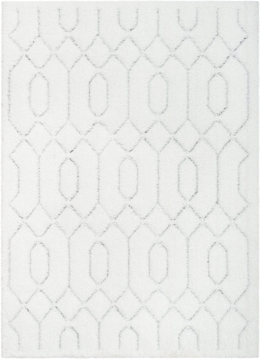 Winona Honeycomb Hexagon Pattern Shag Ivory 3D Textured Rug LOG-142