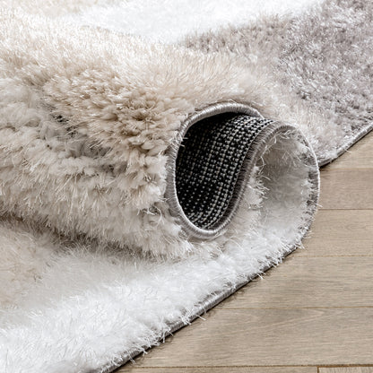 Edina Geometric Circles Shag Ivory Grey 3D Textured Rug LOG-72