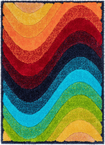 Lowry Abstract Waves Shag Multi 3D Textured Rug LOG-81