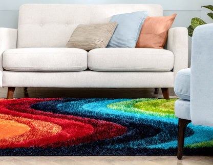 Lowry Abstract Waves Shag Multi 3D Textured Rug LOG-81