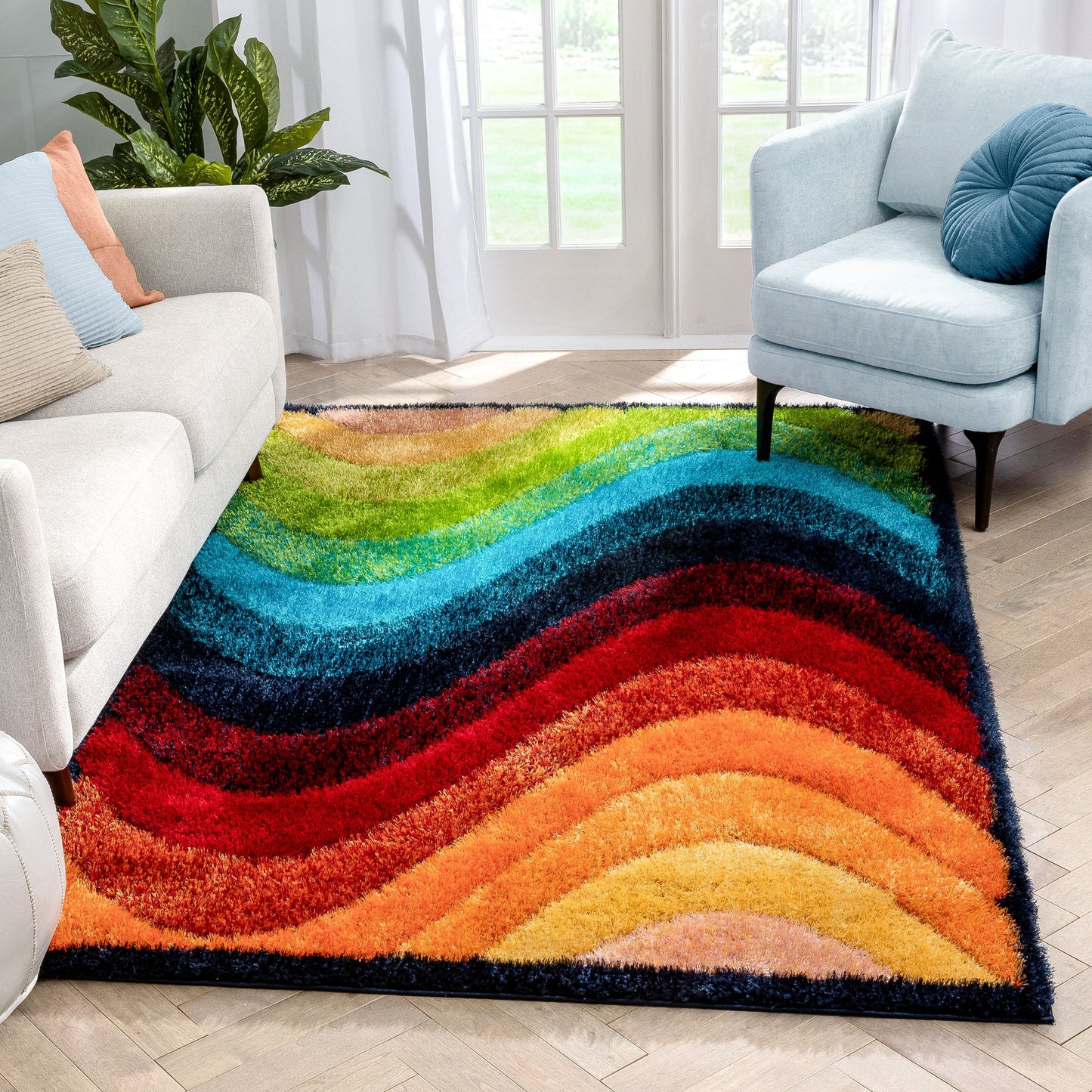 Lowry Abstract Waves Shag Multi 3D Textured Rug LOG-81