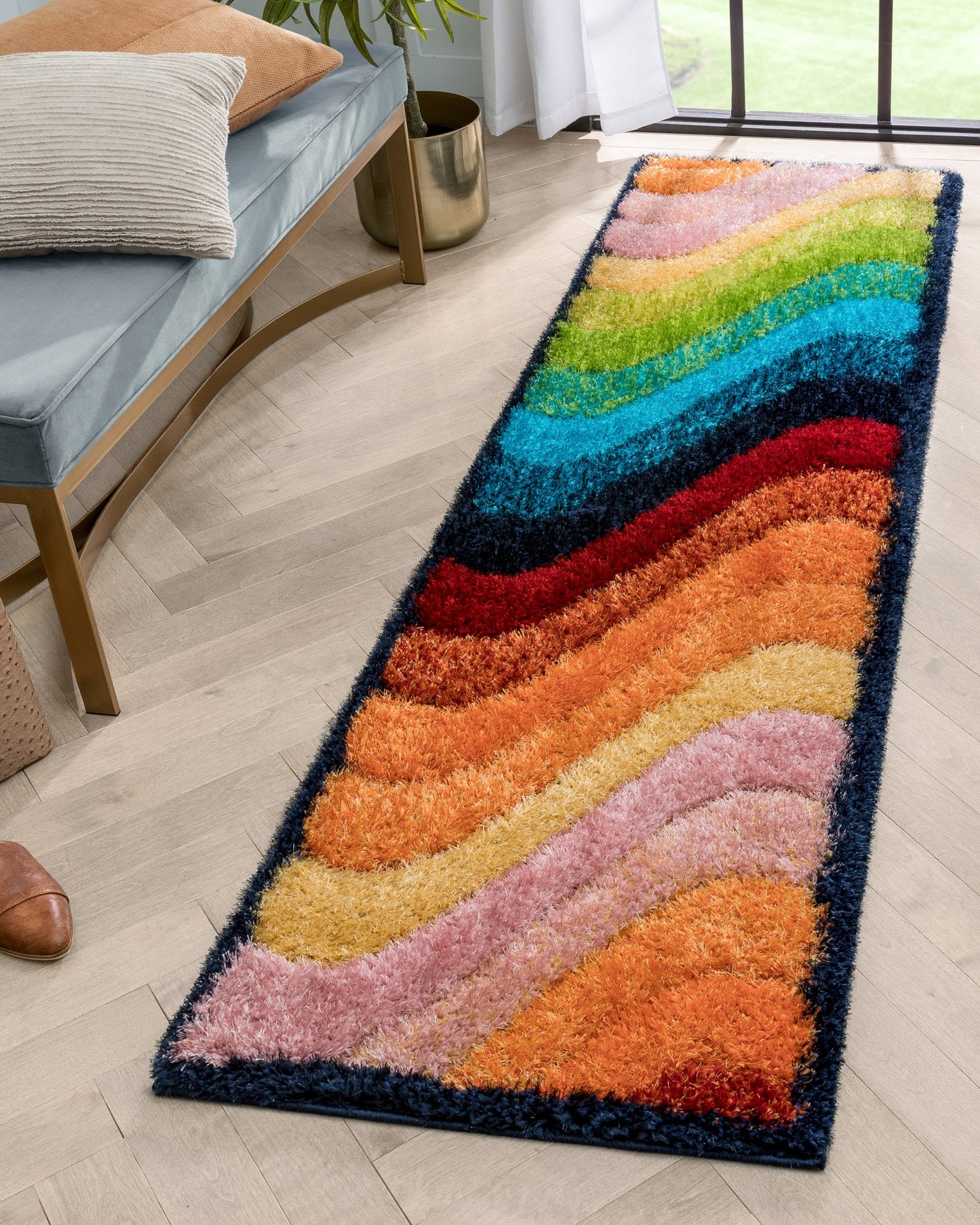 Lowry Abstract Waves Shag Multi 3D Textured Rug LOG-81