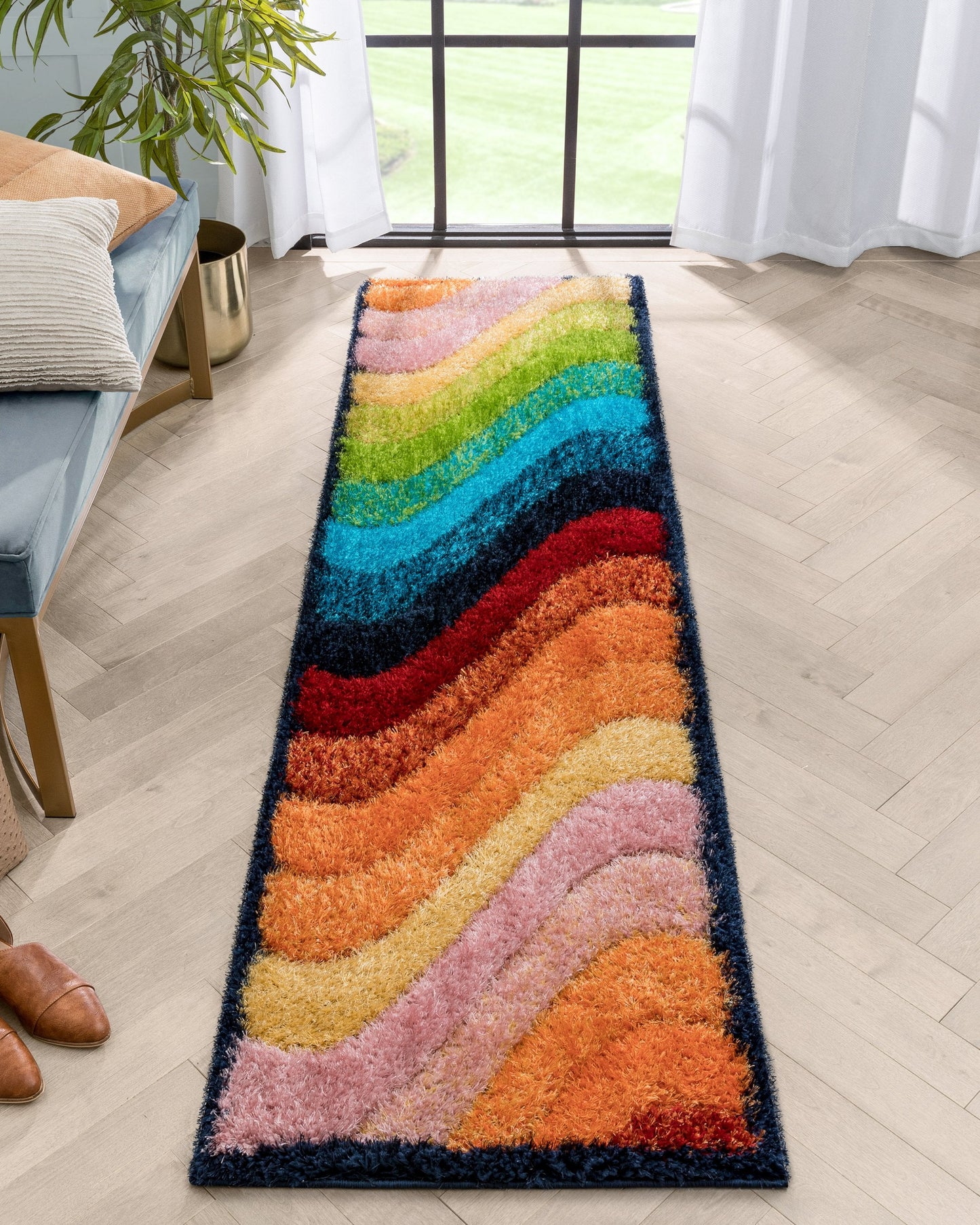 Lowry Abstract Waves Shag Multi 3D Textured Rug LOG-81
