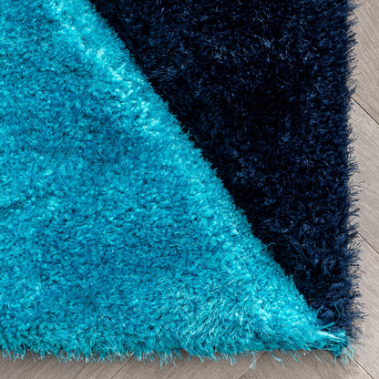 Mori Modern Abstract Geometric 3D Textured Shag Blue Yellow Rug LOL-14