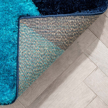 Mori Modern Abstract Geometric 3D Textured Shag Blue Yellow Rug LOL-14