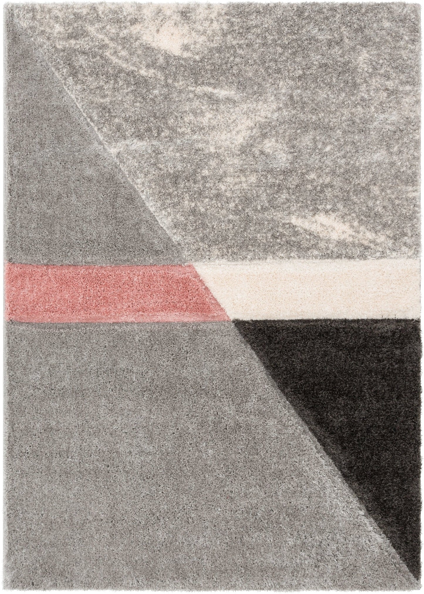 Mori Modern Abstract Geometric 3D Textured Shag Pink Grey Rug LOL-19