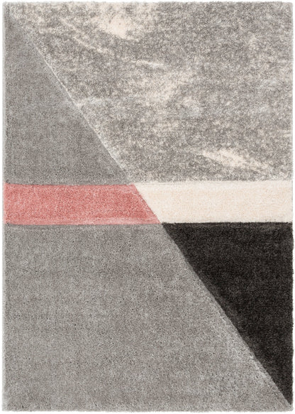 Mori Modern Abstract Geometric 3D Textured Shag Pink Grey Rug LOL-19