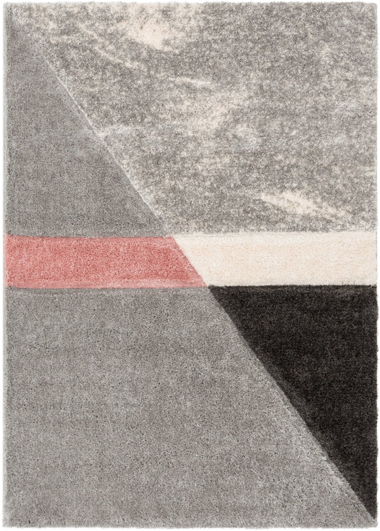 Mori Modern Abstract Geometric 3D Textured Shag Pink Grey Rug LOL-19