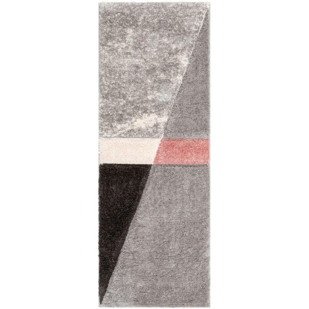 Mori Modern Abstract Geometric 3D Textured Shag Pink Grey Rug LOL-19