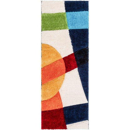 Remi Contemporary Geometric Boxes 3D Textured Shag Multi Rug LOL-20