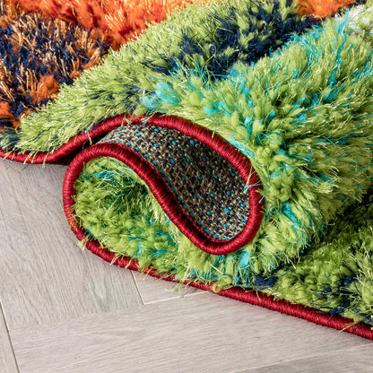 Kenzo Retro Geometric Pattern 3D Textured Shag Multi Rug LOL-30