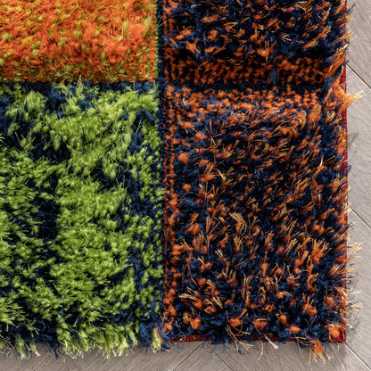 Kenzo Retro Geometric Pattern 3D Textured Shag Multi Rug LOL-30