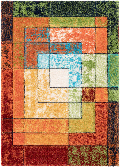 Kenzo Retro Geometric Pattern 3D Textured Shag Multi Rug LOL-30