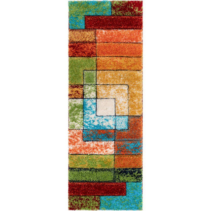Kenzo Retro Geometric Pattern 3D Textured Shag Multi Rug LOL-30