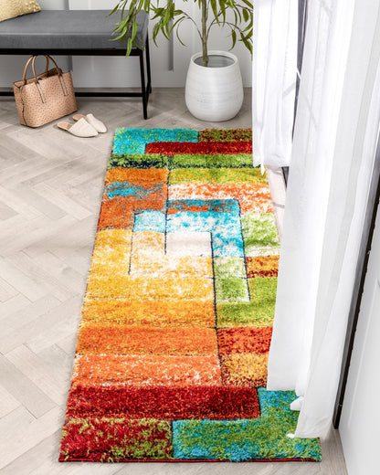 Kenzo Retro Geometric Pattern 3D Textured Shag Multi Rug LOL-30