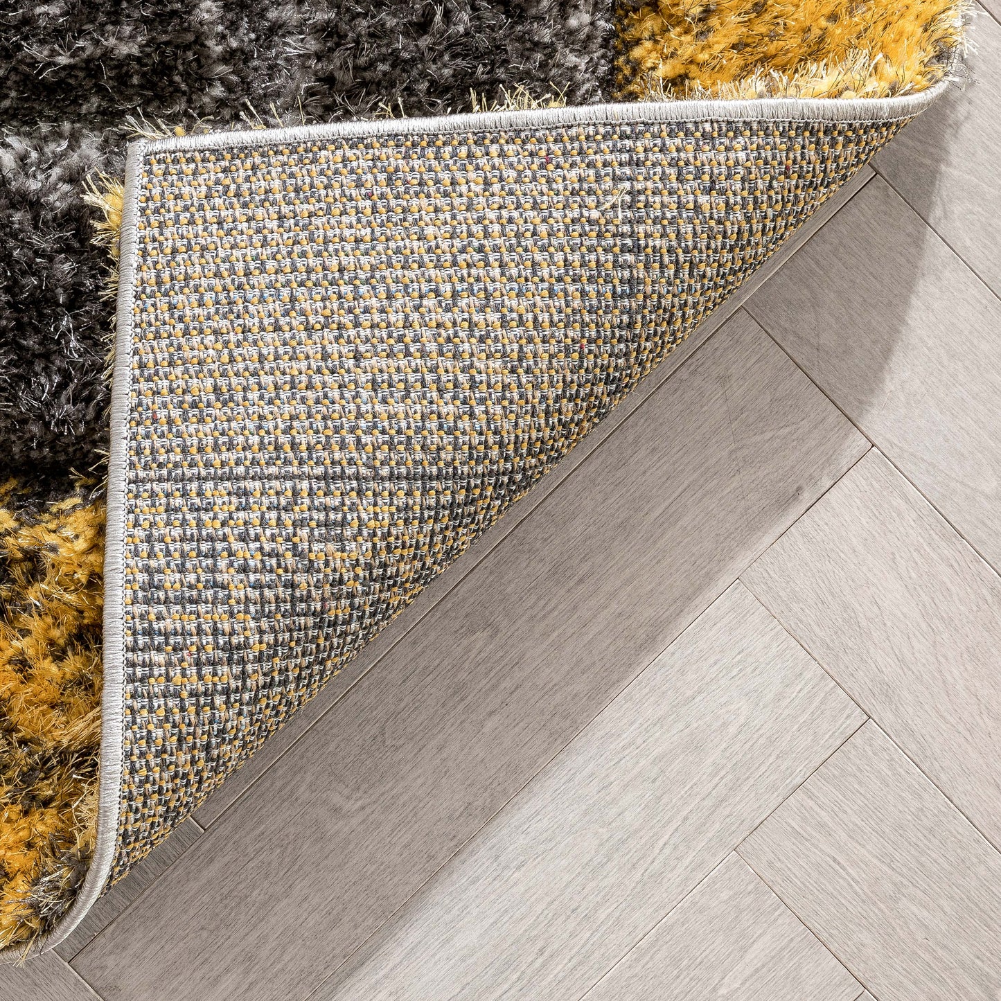 Kenzo Retro Geometric Pattern 3D Textured Shag Yellow Grey Rug LOL-31