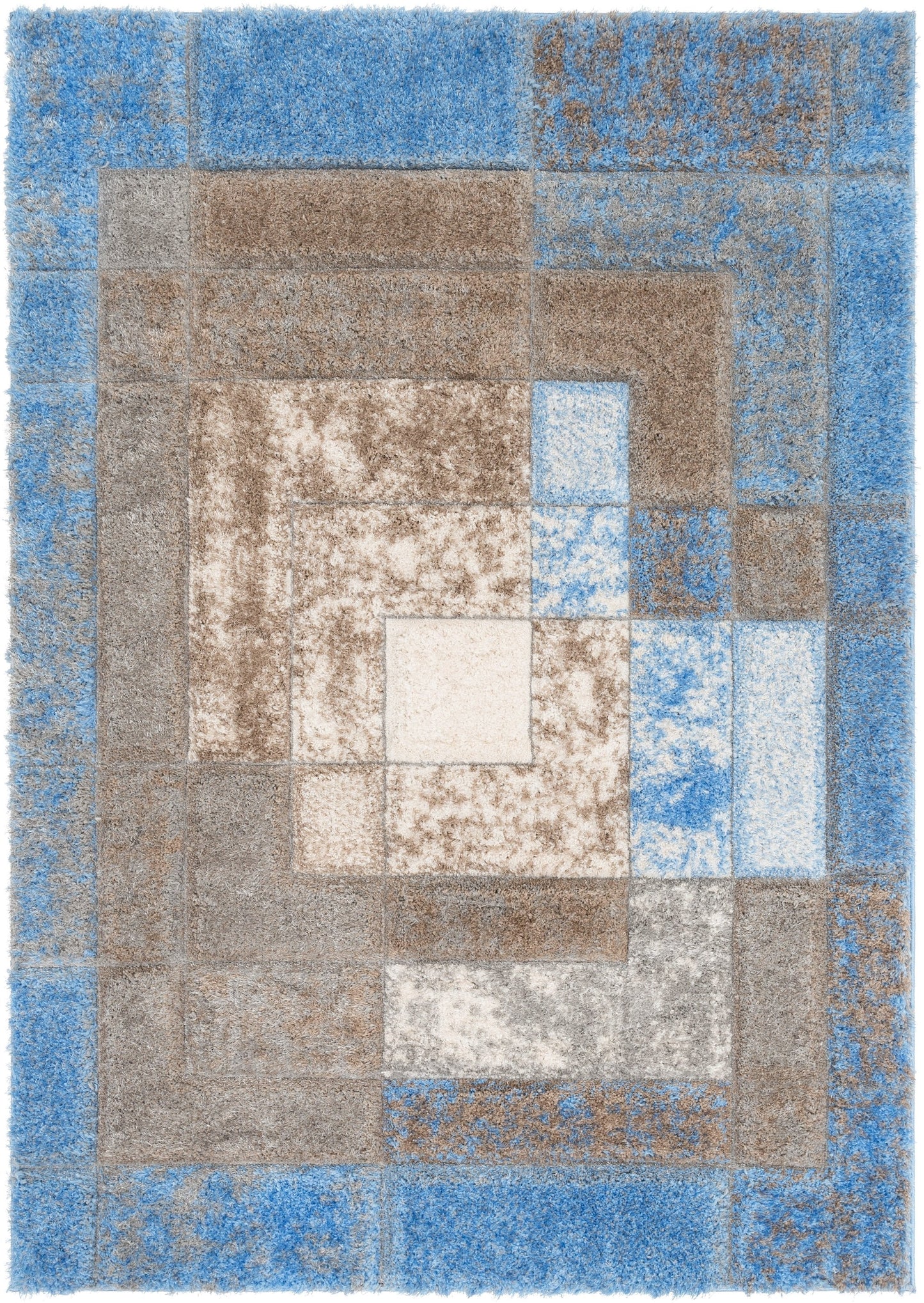 Kenzo Retro Geometric Pattern 3D Textured Shag Grey Light Blue Rug LOL-37