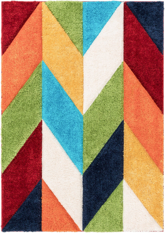 Mika Retro Chevron 3D Textured Shag Multi Rug LOL-40