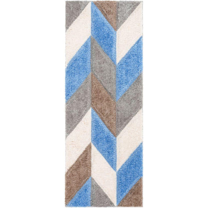 Mika Retro Chevron 3D Textured Shag Grey Light Blue Rug LOL-47