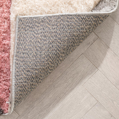 Mika Retro Chevron 3D Textured Shag Pink Grey Rug LOL-49