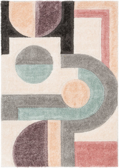 Remi Modern Geometric Stripes 3D Textured Shag Grey Purple Rug LOL-57