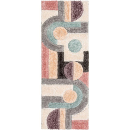 Remi Modern Geometric Stripes 3D Textured Shag Grey Purple Rug LOL-57