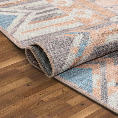 Boron Machine Washable Vintage Gabbeh Geometric Pattern Blush Pink Flat-Weave Distressed Rug LOT-142