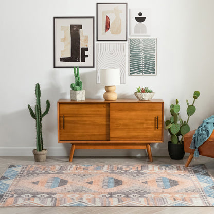 Boron Machine Washable Vintage Gabbeh Geometric Pattern Blush Pink Flat-Weave Distressed Rug LOT-142