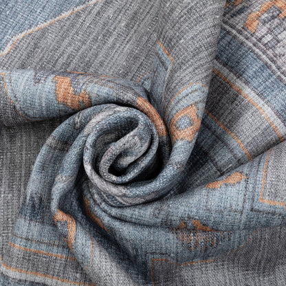 Cambria Machine Washable Vintage Medallion Oriental Light Blue Flat-Weave Distressed Rug LOT-156