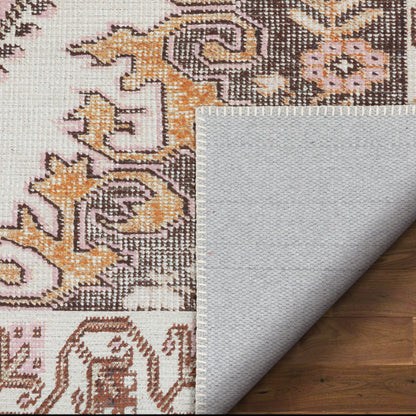 Cartago Machine Washable Vintage Medallion Persian Blush Flat-Weave Distressed Rug LOT-162